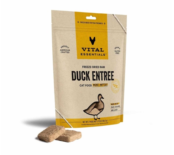 Vital Essentials(R) Freeze-Dried Raw Duck Entree Cat Food Mini Patties, - 3.75 oz