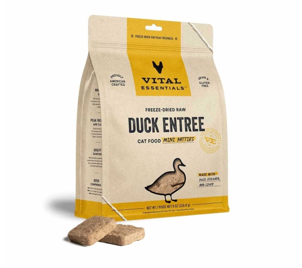 Vital Essentials(R) Freeze-Dried Raw Duck Entree Cat Food Mini Patties, - 8 oz