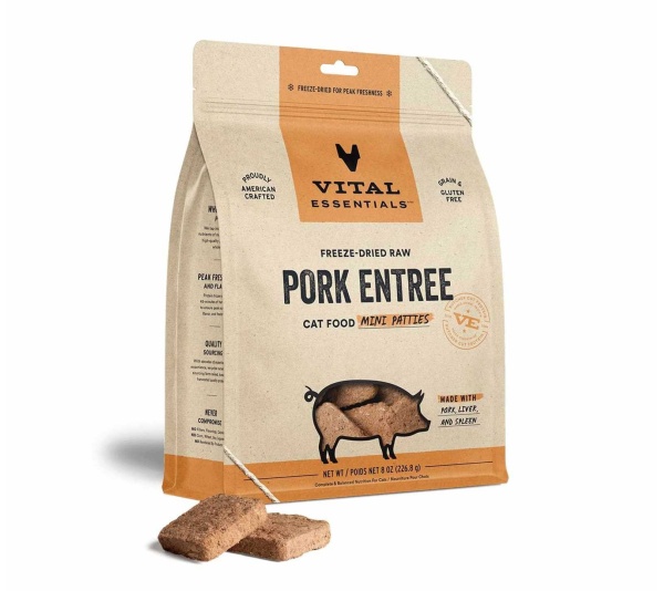 Vital Essentials(R) Freeze-Dried Raw Pork Entree Cat Food Mini Patties - 8 oz