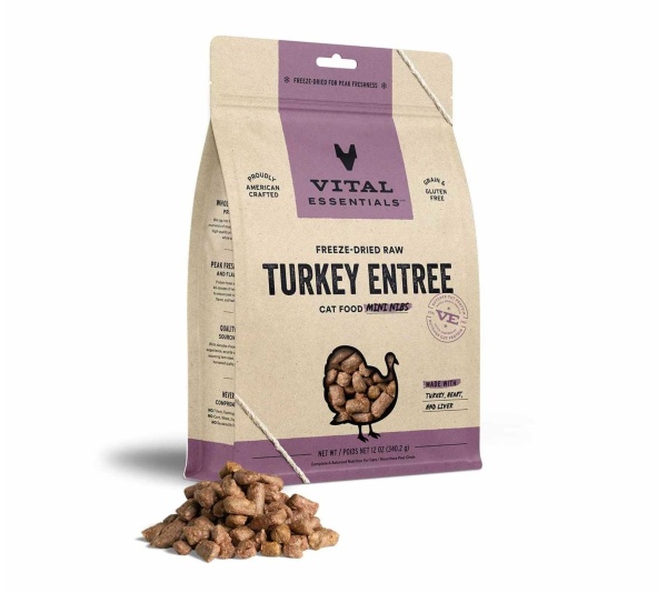Vital Essentials(R) Freeze-Dried Raw Turkey Entree Cat Food Mini Nibs, - 12 oz