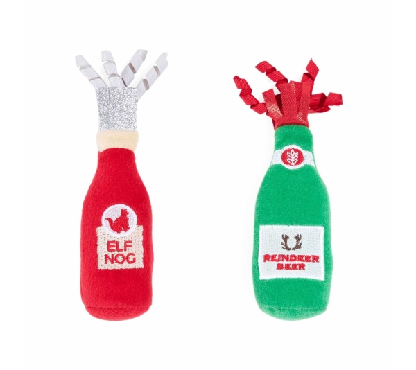 ZippyClaws Holiday Catnip Crusherz Reindeer Beer & Elf Nog Cat Toy 2pk