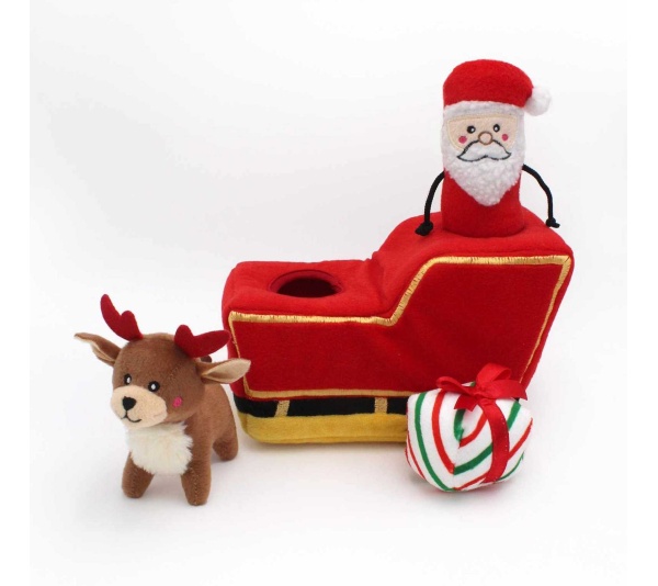 ZippyPaws Holiday Burrow(TM) Santa's Sleigh Plush Dog Toy