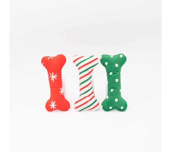 ZippyPaws Holiday Patterned Bones Regular Plush Dog Toy 3pk