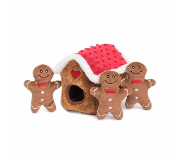 ZippyPaws Holiday Zippy Burrow Gingerbread House Plush Dog Toy