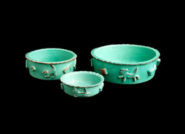 French White - Carmel Ceramica Dog Food/Water Bowl - Medium