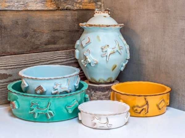 Aqua/Green - Carmel Ceramica Dog Food/Water Bowl - Large