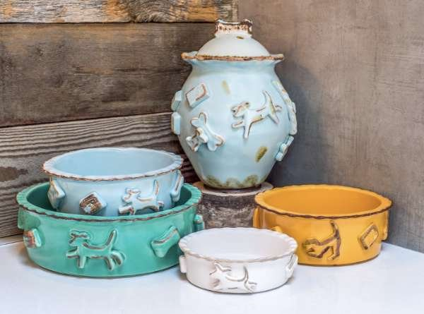 French White - Carmel Ceramica Dog Food/Water Bowl - Large